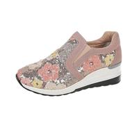 Zapatillas deportivas para mujer, con purpurina, inserciones de gamuza, zapatillas de deporte, sin cordones, Slip on à Enfiler Punta Redonda, Cuello bajo, Zapatos de danza Oisirs Marche diario, 01