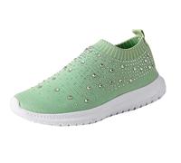Zapatillas deportivas para mujer, con purpurina, sin cordones, de malla, transpirables, ligeras, informales, cómodas, antideslizantes, para correr por carretera, verde, 39 EU