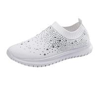Zapatillas deportivas para mujer, con purpurina, sin cordones, de malla, transpirables, ligeras, informales, cómodas, antideslizantes, para correr por carretera, Blanco, 41 EU