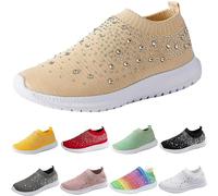 Zapatillas deportivas para mujer, con purpurina, sin cordones, de malla, transpirables, ligeras, informales, cómodas, antideslizantes, para correr en la calle, caqui, 37 EU