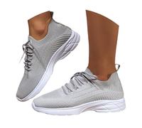 Zapatillas deportivas para mujer, con soporte de arco, malla transpirable, antideslizantes, suela gruesa, ortopédica, con cordones, parte superior baja, informales, para mujer, Ceniciento claro, 40 EU