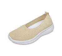Zapatillas deportivas para mujer, de malla, cómodas, de un solo color, transpirables, antideslizantes, individuales, de tela, zapatos de lona, zapatos de ballet, beige, 37.5 EU