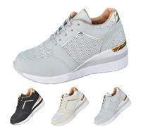 Zapatillas deportivas para mujer, de malla de verano, transpirables, con tacón, monocolor, ligeras, antideslizantes, cómodas, para correr, entrenamiento, verano, con cordones, 35-41 eus, gris, 39 EU