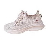 Zapatillas deportivas para mujer, de malla de verano, transpirables, ligeras, monocolor, suela gruesa, amortiguación, antideslizantes, para correr, informales, con cordones, 34-39 eus, beige, 39 EU
