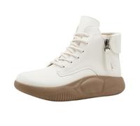 Zapatillas deportivas para mujer de piel blanca - zapatos de ocio para mujer, zapatillas altas de tabla, cómodas, modernas, antideslizantes, con amortiguación, zapatillas informales, con cordones,