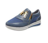Zapatillas deportivas para mujer, de verano, de piel, de malla, transpirables, de un solo color, suela suave, cómodas, para caminar, correr, entrenar, con cremallera, talla 36-41 EU, azul claro, 38 EU