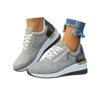 Zapatillas deportivas para mujer, tallas grandes, suela gruesa, color block, zapatillas altas, cordones, cremallera lateral, zapatillas cómodas, correr, caminar, zapatillas de cuña, gris, 39 EU