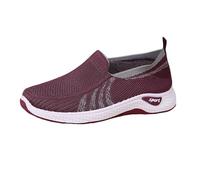 Zapatillas deportivas para mujer, transpirables, con parte superior de malla y suela gruesa para deslizarse dentro, cómodas zapatillas de corte bajo para el día a día., rojo, 38 EU
