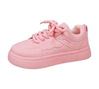 Zapatillas deportivas para mujer, zapatillas de correr de un solo color, con cordones de piel y suela gruesa, puntera redonda moderna e informal, parte superior baja, zapatillas de ocio, zapatillas