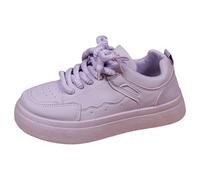 Zapatillas deportivas para mujer, zapatillas de correr de un solo color, con cordones de piel y suela gruesa, puntera redonda moderna e informal, parte superior baja, zapatillas de ocio, zapatillas