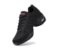Zapatillas deportivas para mujer, zapatillas deportivas de jazz para mujer, zapatillas deportivas de danza y danza con cordones, almohadillas de aire, zapatillas de fitness para mujer, Negro , 39 EU