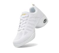Zapatillas deportivas para mujer, zapatillas deportivas de jazz para mujer, zapatillas deportivas de danza y danza con cordones, almohadillas de aire, zapatillas de fitness para mujer, Blanco, 38 EU