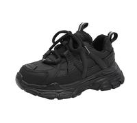 Zapatillas deportivas para niñas, con cordones, malla transpirable con suela suave y malla divertida, ligera, casual, para uso diario, escuela, zapatos de tacón, Black, 38 2/3 EU