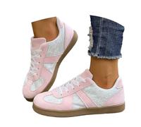 Zapatillas deportivas retro clásicas para mujer, suela de goma, piel, tiempo libre, monocolor, cómodas, básicas, tenis, monopatín, antideslizantes, gimnasia, fitness diario, Rosa, 37 EU