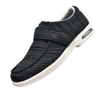 Zapatillas Diabéticas Las Mujer Sandalias,Grandes Pantuflas Diabéticas de Piel Invierno Pantuflas de Fieltro con Puntera Abierta Plantilla de Espuma.Black Gray,43