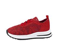 Zapatillas Flying Weaving para mujer, a la moda, con cordones, cabeza redonda, zapatos casuales, zapatos de correr con suela gruesa, rojo, 41 EU