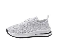 Zapatillas Flying Weaving para mujer, a la moda, con cordones, cabeza redonda, zapatos casuales, zapatos de correr con suela gruesa, Color blanco., 38 EU