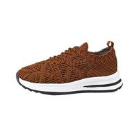 Zapatillas Flying Weaving para mujer, a la moda, con cordones, cabeza redonda, zapatos casuales, zapatos de correr con suela gruesa, marrón, 41 EU