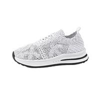 Zapatillas Flying Weaving para mujer, a la moda, con cordones, cabeza redonda, zapatos casuales, zapatos de correr con suela gruesa, Color blanco., 40 EU
