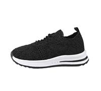 Zapatillas Flying Weaving para mujer, a la moda, con cordones, cabeza redonda, zapatos casuales, zapatos de correr con suela gruesa, Negro , 42 EU