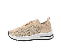 Zapatillas Flying Weaving para mujer, a la moda, con cordones, cabeza redonda, zapatos casuales, zapatos de correr con suela gruesa, beige, 43 EU