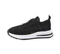 Zapatillas Flying Weaving para mujer, a la moda, con cordones, cabeza redonda, zapatos casuales, zapatos de correr con suela gruesa, Negro , 39 EU