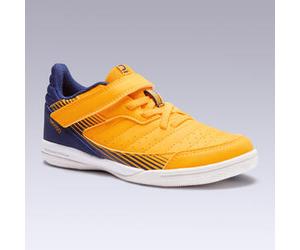 Zapatillas Fútbol Sala niños Kipsta Eskudo 500 Velcro Amarillo Azul 33