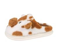 Zapatillas genéricas para mujer, hombre, invierno, piel plana, punta redonda, caliente, sin cordones, manchada, vaca, marrón, 37 EU