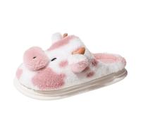 Zapatillas genéricas para mujer, hombre, invierno, piel plana, punta redonda, caliente, sin cordones, manchada, vaca, rosa, 45 EU