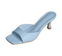 Zapatillas genéricas para mujer, tacón abierto, verano, diseño fino, estrecho, trasero, ocasiones vestidas, glamour diario, azul, 40 EU