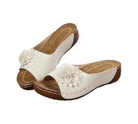 Zapatillas genéricas para mujer, verano confort, claqueta para mujer, verano - calcetín de flor única punta abierta, claqueta estilo europeo americano, sandalia ligera tendencia salida verano, blanco