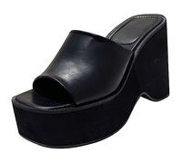 Zapatillas Grandes para Mujer Verano Negro tacón Grueso Tacones Altos Ocio Plataforma de Moda cuñas Sandalias Zapatos para Mujer,Negro,40
