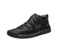 Zapatillas Hombre,Botines Hombre de Piel Casual Cómodos Transpirable Zapatos Planos de Cuero con Cordones Vintage Antideslizante Zapatillas Alta de Senderismo Calzado Al Aire Libre