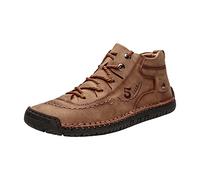 Zapatillas Hombre,Botines Hombre de Piel Casual Cómodos Transpirable Zapatos Planos de Cuero con Cordones Vintage Antideslizante Zapatillas Alta de Senderismo Calzado Al Aire Libre