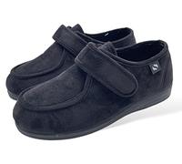Zapatillas Hombre/Mujer con Velcro - Ancho Especial Pies Delicados - Antibacteriana Diabéticos Posoperatorio - Unisex - Negro y Marino - Tallas 36-48 (Negro Terciopelo Invierno, Numeric_44)