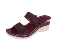 Zapatillas Hombre Verano Casa De Plataforma Suaves Pantuflas De Verano para Mujer, Estilo Retro, con Flores Y Palabra, para Playa, con Punta Abierta Y Zapatillas Mujer Plataforma (Red, 39)