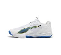 PUMA Accelerate Pro 4 Game ON - Tenis Unisex para Interior de Campo, Color Blanco, Rojo Brillante, Azul Ultra, Talla 8.5 de Reino Unido, Puma Blanco Brillante Rojo Ultra Azul, 42.5 EU