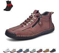 Zapatillas informales de cuero for hombre, de caña media, con costuras a mano, mocasines de negocios, antideslizantes.(Wine Red,45 EU)