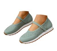 Zapatillas Mary Jane vintage perforadas para mujer, mocasines elegantes con hebilla, transpirables, zapatos para caminar para viajes y viajes de fin de semana, verde claro, 37 EU