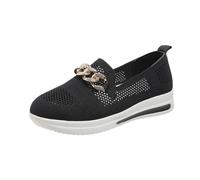 Zapatillas Moda Plataforma para Mujer Malla Informal Transpirable Diseño Cadena Metal Aire Punta Inferior Gruesa Tacones Altos Parte Superior Baja Zapatos Lona Zapatos Planos Sin Cordones Mocasines(Bl