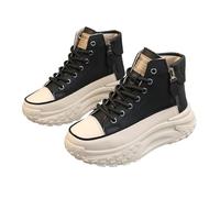 Zapatillas Mujer Botín Alto Plataforma Suela Gruesa con Cremallera Lateral, Diseño Bicolor Piel Sintética Cordones Ajustables, Calzado Casual Antideslizante Ideal para Salidas urbanas diarias