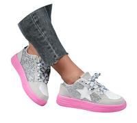 Zapatillas Mujer Plataforma Zapatillas Mujer Correr Retro Brillante Estrella Moda Plataforma Casual Deporte Diario Sneakers Pasear ZapatillasMujer Verano