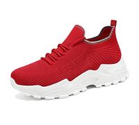Zapatillas Mujer Running - Zapatillas Informales para Mujer De Malla Transpirable Sin Cordones con Suela Gruesa Cómodas para Caminar para Uso Diario con Jeans Durante Toda La Temporada (Red 36)