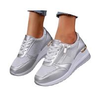 Zapatillas Mujer Zapatillas de Femeninas con tacón de cuña y diseño de Bloques de Color para Comodidad y Estilo en el Uso Diario (Silver, 42)