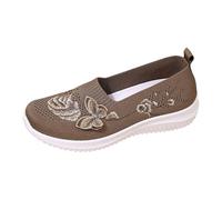 Zapatillas Mujer,Zapatillas ortopedicas Mujer,Casuales de tacón Inclinado con Parte Superior de metálica, Tejido Fly Weaving, diseño Calado y Bloques de Color, (Brown, 39)