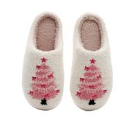 Zapatillas Navideñas Rosas Para Otoño/invierno Zapatillas De Interior Con Suela Blanda Y Forro Polar Cálido (Pink,42)