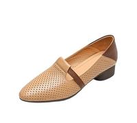 Zapatillas negras para mujer, estilo francés, color a juego, tacón de piel suave, para verano, con agujero puntiagudo para el Reino Unido, Khaki, 36.5 EU