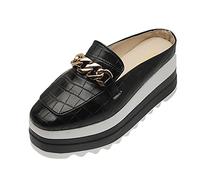 Zapatillas On Mujer - Media Casual Trifle Baotou Slippers Plataforma Fashion Shoes Chain Zapatillas Femeninas (Black 40)