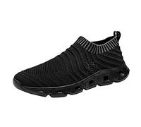 Zapatillas ortopédicas de punto con soporte de arco para hombre, sin cordones, puntera ancha, ligeras, para correr, senderismo, informales, al aire libre, cómodas, transpirables, Black, 44 EU