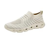 Zapatillas ortopédicas de punto con soporte de arco para hombre, sin cordones, puntera ancha, ligeras, para correr, senderismo, informales, al aire libre, cómodas, transpirables, beige, 46 EU